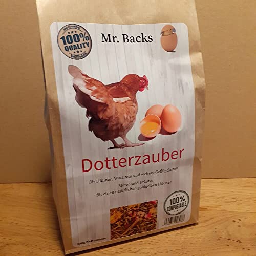 Mr Backs Dotterzauber für Geflügel - 250 g - Eine Mischung aus Kräutern und Blüten für einen schmackhaften und perfekt gelben Eidotter bei Hühnern, Wachteln und Legehennen von Backs
