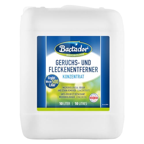 Bactador Enzymreiniger - Geruchsentferner & Fleckenentferner Konzentrat 10L - Mikrobiologischer Geruchsneutralisierer - Porentiefe Reinigung in Haushalt & Tierhaltung - Hundeurin/Katzenurin Entferner von Bactador