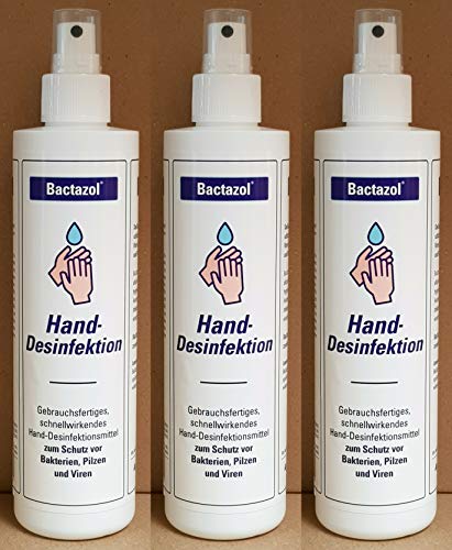 Bactazol 3 Flaschen Handdesinfektionsmittel 250ml - Schutz vor Viren, Bakterien & Pilzen - Hygienisch & Antibakteriell zur Desinfektion für Mensch, Haushalt & Tierumgebung von Bactazol
