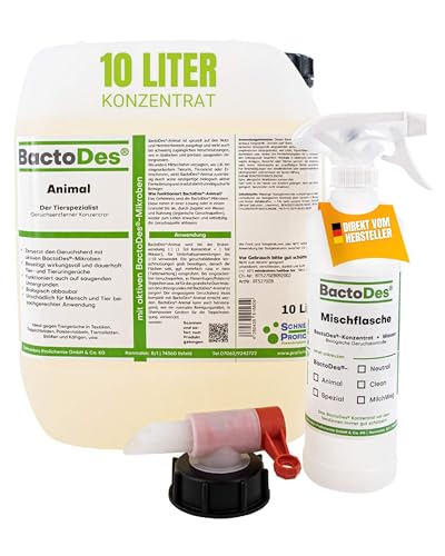 BactoDes - Animal Geruchsneutralisierer 10L Konzentrat mit Spray-Mischflasche - Starker Enzymreiniger Katzenurin, Hundeurin & Tiergerüche - Effektiver Geruchsentferner mit bio Mikroben-Wirkung BactoDes - Animal Geruchsneutralisierer 10L Konzentrat mit Spray-Mischflasche - Starker Enzymreiniger Katzenurin, Hundeurin & Tiergerüche - Effektiver Geruchsentferner mit bio Mikroben-Wirkung von BactoDes