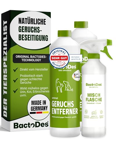 BactoDes - Animal Geruchsneutralisierer 2L Konzentrat mit Spray-Mischflasche - Starker Enzymreiniger Katzenurin, Hundeurin & Tiergerüche - Effektiver Geruchsentferner mit Bio Mikroben-Wirkung BactoDes - Animal Geruchsneutralisierer 2L Konzentrat mit Spray-Mischflasche - Starker Enzymreiniger Katzenurin, Hundeurin & Tiergerüche - Effektiver Geruchsentferner mit Bio Mikroben-Wirkung von BactoDes