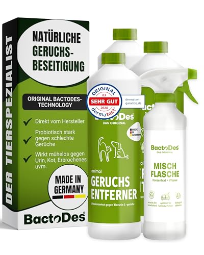 BactoDes - Animal Geruchsneutralisierer 3L Konzentrat mit Spray-Mischflasche - Starker Enzymreiniger Katzenurin, Hundeurin & Tiergerüche - Effektiver Geruchsentferner mit Bio Mikroben-Wirkung BactoDes - Animal Geruchsneutralisierer 3L Konzentrat mit Spray-Mischflasche - Starker Enzymreiniger Katzenurin, Hundeurin & Tiergerüche - Effektiver Geruchsentferner mit Bio Mikroben-Wirkung von BactoDes