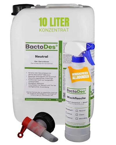 BactoDes Neutral Geruchsneutralisierer, Geruchsentferner, Geruchskiller Reiniger, Urin, Katzenurin, 10 Liter Kanister von BactoDes