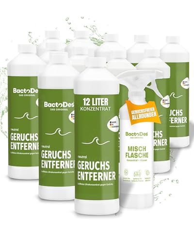 BactoDes Neutral Geruchsneutralisierer, Geruchsentferner, Geruchskiller Reiniger, Urin, Katzenurin, 12 x 1 Liter Spray von BactoDes