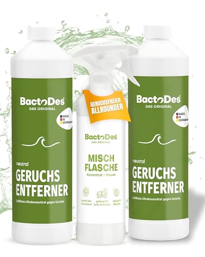 BactoDes - Neutral geruchsloser & probiotischer Allzweckreiniger 2x1L Konzentrat mit Sprayflasche - Spezial Geruchsneutralisierer mit bio Mikroben-Wirkung - Effektiver Enzymreiniger & Geruchsentferner BactoDes - Neutral geruchsloser & probiotischer Allzweckreiniger 2x1L Konzentrat mit Sprayflasche - Spezial Geruchsneutralisierer mit bio Mikroben-Wirkung - Effektiver Enzymreiniger & Geruchsentferner von BactoDes
