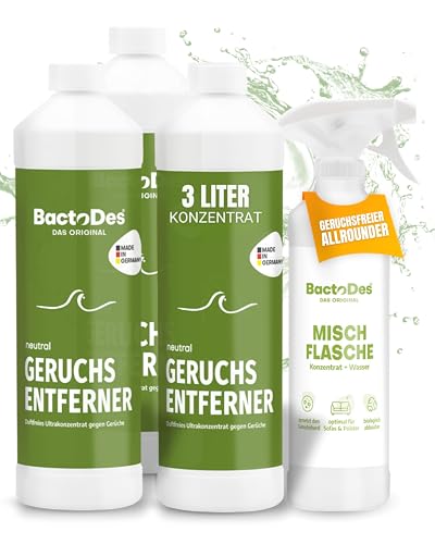 BactoDes Neutral Geruchsneutralisierer, Geruchsentferner, Geruchskiller Reiniger, Urin, Katzenurin, 3 x 1 Liter Spray von BactoDes