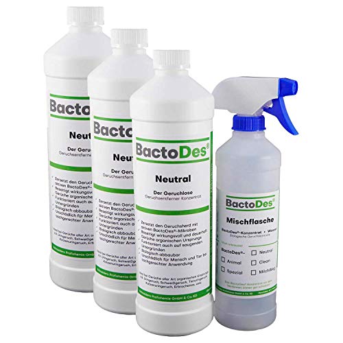 BactoDes Neutral Geruchsneutralisierer, Geruchsentferner, Geruchskiller Reiniger, Urin, Katzenurin, 3 x 1 Liter Spray von BactoDes