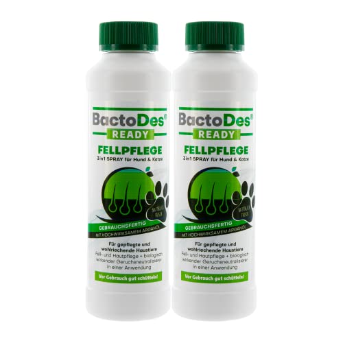 BactoDes Ready Fellpflege 3in1 Spray, Geruchsneutralisierer Pflege für Haut und Fell, mit Arganöl für Hunde und Katzen, 2X 200ml Sprühflasche von BactoDes