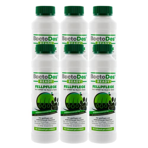 BactoDes Ready Fellpflege 3in1 Spray, Geruchsneutralisierer Pflege für Haut und Fell, mit Arganöl für Hunde und Katzen, 6X 200ml Sprühflasche von BactoDes