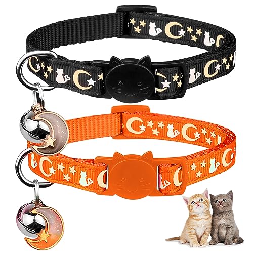 Katzenhalsbänder mit Glöckchen, leuchtet im Dunkeln, verstellbar, 20 - 33 cm, Orange und Schwarz, 2 Stück von Baeuppit
