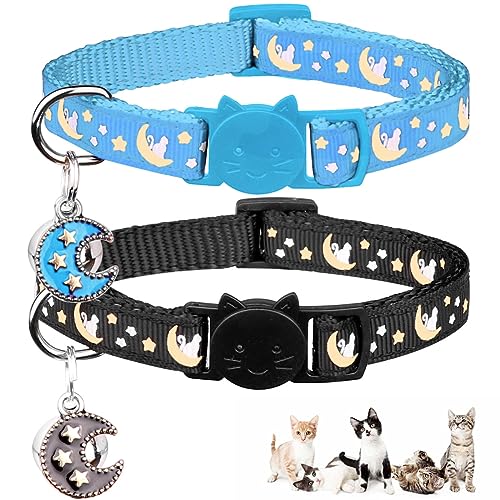 Katzenhalsbänder mit Trennverschluss, für Jungen, Katzen, verstellbar, mit Glöckchen, Schwarz + Hellblau, 20,3 cm - 33,3 cm, 2 Stück Katzenhalsbänder mit Trennverschluss, für Jungen, Katzen, verstellbar, mit Glöckchen, Schwarz + Hellblau, 20,3 cm - 33,3 cm, 2 Stück von Baeuppit