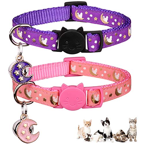 Katzenhalsbänder mit Trennverschluss, für Jungen und Mädchen, verstellbar, mit Glöckchen, Rosa + Lila, 20,3 cm - 33,3 cm, 2 Stück Katzenhalsbänder mit Trennverschluss, für Jungen und Mädchen, verstellbar, mit Glöckchen, Rosa + Lila, 20,3 cm - 33,3 cm, 2 Stück von Baeuppit