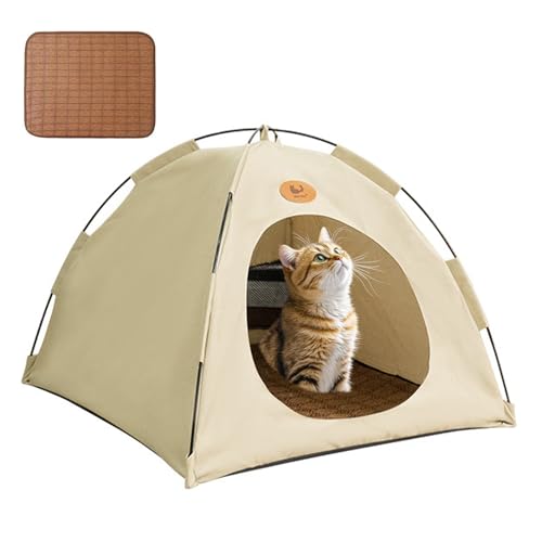 Premium Katzen Kühlzelt, Tragbares Kühlhaus für Katzen, Kühlhaus Katze aus Atmungsaktivem Material, Waschbar & Leicht, Kann Drinnen Und Draußen Verwendet Werden (Beige, M, 40 * 40 * 38CM) von BafanglaiUK