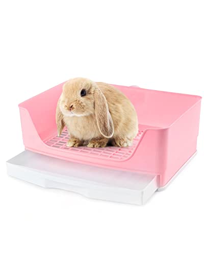 Baffect Corner Rabbit Litter Tray Ecke WC Haus, große Kaninchen Käfig Katzentoilette mit herausnehmbarer Schublade für Kleintier Kaninchen Meerschweinchen L (Pink) von Baffect