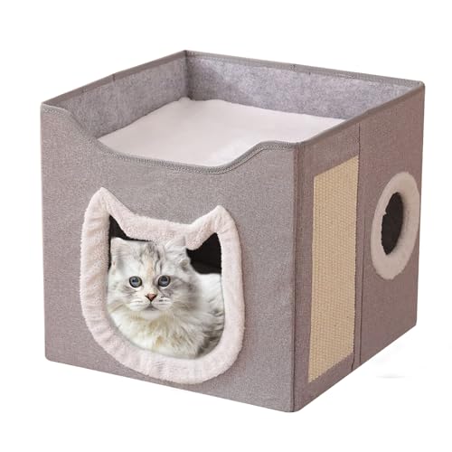 Katzenversteck | Klappbares Haustierhaus Hundezwinger Wohnung | 2-stöckiges Großes Winterhaus Warme Schlafstätte Versteck | Mit Kratzbrett Für Katzen Hunde Haustiere Indoor Outdoor Katzenversteck | Klappbares Haustierhaus Hundezwinger Wohnung | 2-stöckiges Großes Winterhaus Warme Schlafstätte Versteck | Mit Kratzbrett Für Katzen Hunde Haustiere Indoor Outdoor von Bagiaope