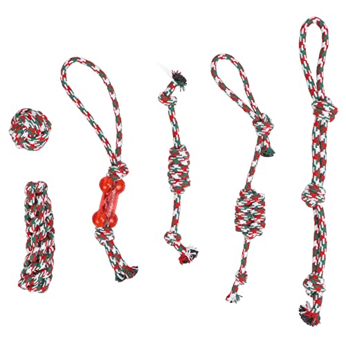 6 Stücke Haustier Baumwolle Seil Spielzeug Interaktive Weihnachten Hund Seil Spielzeug für Hund Kauen Zahnen von Bagima