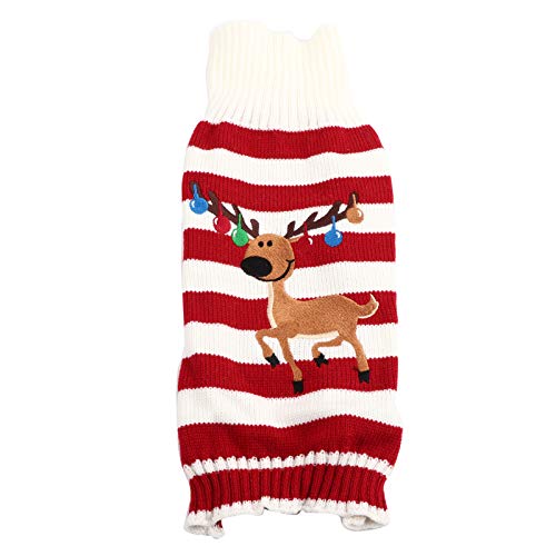 Bagima Modischer Warmer Pullover für Haustiere, Strickwaren, Zopfmuster, Warmes Hundekleid, Niedliche Streifenkleidung, Wintermantel für Katzen und Hunde für Weihnachten (Rot) von Bagima