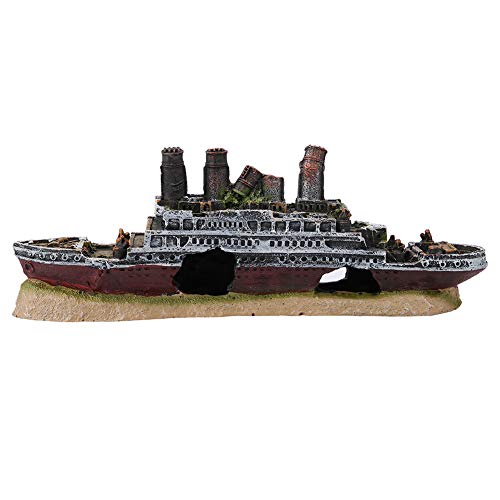 Bagima Piratenschiff-Fisch-Dekorationen, Fisch-Schiffswrack-Dekorationen, 27 X 11 X 6 Titanic, Verlorenes Zerstörtes Boot, Schiff, Aquarium-Dekoration, Ornament, Wrack-Ornamente von Bagima