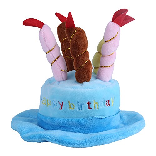 Hunde-Geburtstagshut mit Kuchenkerzen-Design, Party-Kostüm-Zubehör, Kopfbedeckung, Blau (Blau) von Bagima