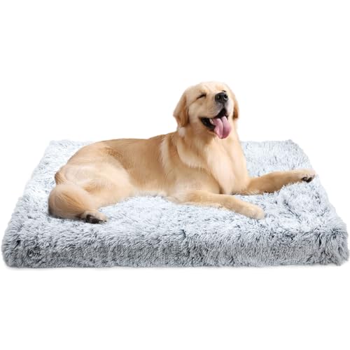 Baguuaray Flauschige Hundebox-Matratze, waschbar mit Rutschfester Unterseite, Hunde-Angstkissen für große Haustiere, Grau, 100 x 60 cm von Baguuaray