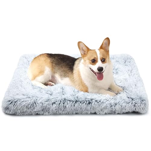 Baguuaray Flauschige Hundebox-Matratze, waschbar mit Rutschfester Unterseite, Hunde-Angstkissen für große Haustiere, Grau, 75 x 50 cm von Baguuaray