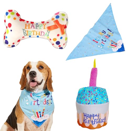 3 Stück Hund Geburtstag Spielzeug Set, Hunde Weich und bequem Hundekuchen Geburtstag für Hunde mit Kuchen-Spielzeug, Knochen und Halstuch, Ideal für Hundegeburtstag und tägliches Spielen 3 Stück Hund Geburtstag Spielzeug Set, Hunde Weich und bequem Hundekuchen Geburtstag für Hunde mit Kuchen-Spielzeug, Knochen und Halstuch, Ideal für Hundegeburtstag und tägliches Spielen von BaiDekun