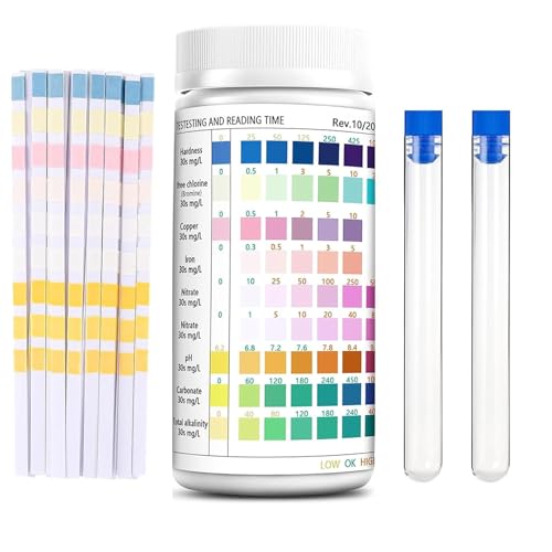 9-in-1 Aquarium Teststreifen, 100 Teststreifen Aquarium Test-Sets, Aquarium Wassertest, Zum Messen von pH-Wert, Wasserhärte, Chlor & Nitrit | Für Aquarien & Fischbecken von BaiDekun