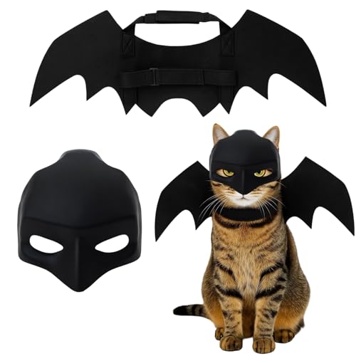 Fledermaus Kostüm für Katzen & Hunde mit Maske – Halloween Haustier Kostüm Set, Fledermausflügel & 3D Katzenmaske, Schwarz, Verkleidung für Cosplay & Party Fledermaus Kostüm für Katzen & Hunde mit Maske – Halloween Haustier Kostüm Set, Fledermausflügel & 3D Katzenmaske, Schwarz, Verkleidung für Cosplay & Party von BaiDekun