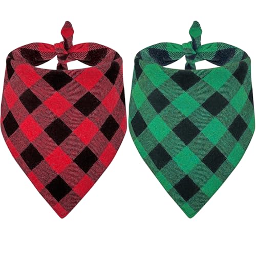 Baipesiy Weihnachts-Hundehalstuch, Flanell, Büffelkariert, 2 Stück, Weihnachts-Halstücher für Haustierbekleidung, saisonale Halstücher für Hunde, neutraler Urlaub, Größe S/M/L (S, Rot + Grün) von Baipesiy