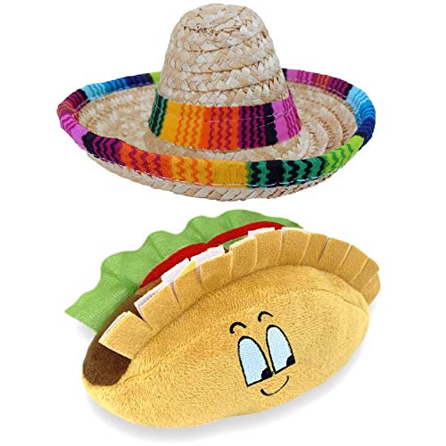 Baja Ponchos Hunde-Sombrero und Taco, Plüsch-Spielzeug-Set, lustiges Hundekostüm und Kauspielzeug, Chihuahua-Kleidung, mexikanische Party-Dekorationen von Baja Ponchos