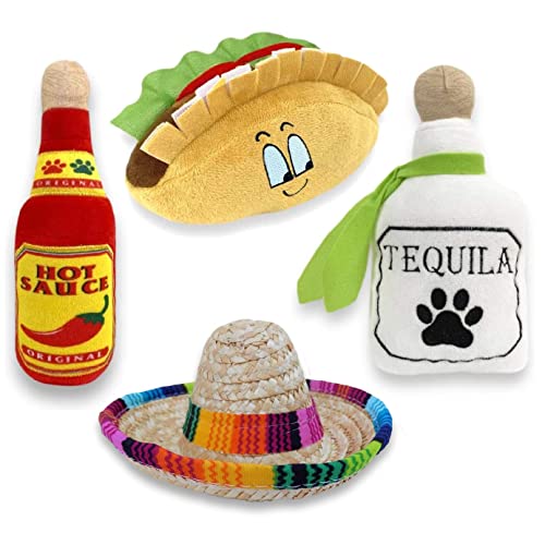 Baja Ponchos Fiesta Hundespielzeug und Sombrero – mexikanisches Quietsch-Plüschtier – Hundegeschenke für Chihuahuas – Taco – Tequila – heiße Sauce von Baja Ponchos