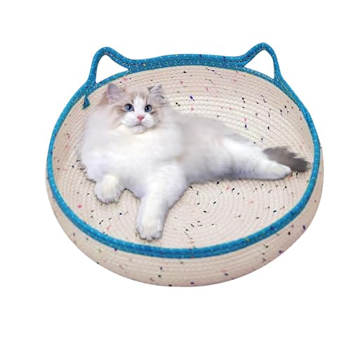 Bajbumgn Rundes Katzenbettnest, Katzenbettkorb - Kein klebriges Haar, Baumwollseil-Kätzchenbetthaus | Sommer gewebtes Baumwollseil für Zuhause, Haustierbett für Katzen, Katzenohr-Design, Kratzbrett Bajbumgn Rundes Katzenbettnest, Katzenbettkorb - Kein klebriges Haar, Baumwollseil-Kätzchenbetthaus | Sommer gewebtes Baumwollseil für Zuhause, Haustierbett für Katzen, Katzenohr-Design, Kratzbrett von Bajbumgn