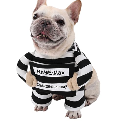 Gefangener Hunde Kostüm, Schwarz-Weiß Streifen Haustier Outfit, Hundes Halloween Kostüme, Haustiere Cosplay Kostüme, Lustige Foto Requisiten Accessoires, für Hunde Katzen von Bajbumgn