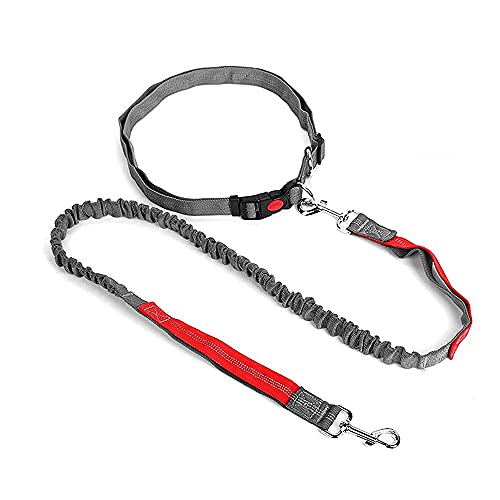 Bakemoro Hundeleine, einziehbare Hundeleine, elastischer Bungee-Laufgürtel, Joggingleine mit Hüftgurt, Rot von Bakemoro