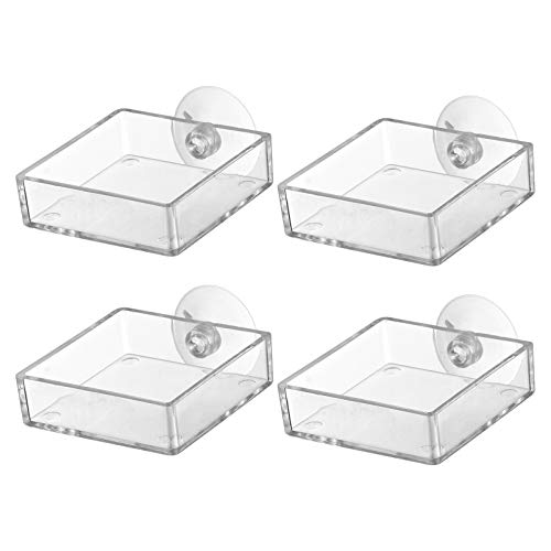 balacoo 4 Stück Aquarium Garnelen Feeder Schüssel Glas Aquarium Futterschalen Quadrat Klar Geschirr Tablett Schwimmende Reptilien Wasser Nahrung Gerät mit Saugnapf Transparent von balacoo