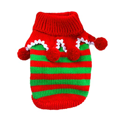 Balacoo Hundepullover Weihnachten Hund Rollkragen Hund Jester Kostüm gestreift Pullover für Weihnachten Weihnachten Urlaub Winter (Rot und Weiß, Größe XXS) von balacoo