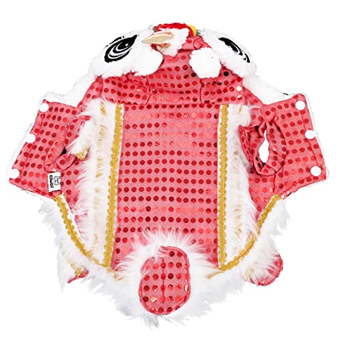 balacoo Lion Dance Haustier Kostüm mit Rot Gelben Pailletten Weihnachten Neujahr Katze Hundekleidung Winter Warme Hoodies Mantel Für Kleine Meduim Große Hunde (44X20cm) von balacoo