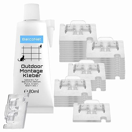 80 Klebehaken farblos + 60ml außen Montagekleber, Katzennetz für Balkon, Katzennetz ohne Bohren, Fensterschutz Katze, Befestigung Katzennetz, Balkonnetz Katzen 80 Klebehaken farblos + 60ml außen Montagekleber, Katzennetz für Balkon, Katzennetz ohne Bohren, Fensterschutz Katze, Befestigung Katzennetz, Balkonnetz Katzen von BalcoNet