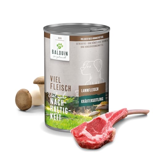 BALDUiN - Nassfutter für Hunde - Lamm mit Kräuterseitling 400g - Viel Fleisch, viel mehr Nachhaltigkeit, vollwertiges Hundefutter, für alle Hundearten geeignet BALDUiN - Nassfutter für Hunde - Lamm mit Kräuterseitling 400g - Viel Fleisch, viel mehr Nachhaltigkeit, vollwertiges Hundefutter, für alle Hundearten geeignet von BALDUIN