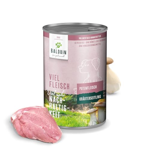 BALDUiN - Nassfutter für Hunde - Pute mit Kräuterseitling 400g - Viel Fleisch, viel mehr Nachhaltigkeit, vollwertiges Hundefutter, für alle Hundearten geeignet von BALDUIN