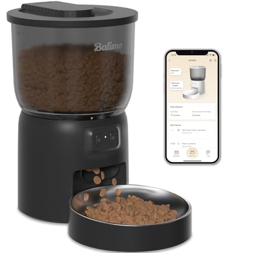 Balimo Futterautomat Katze, 3L katzenfutter automat, 2.4G WiFi Futterspender Katze, App Steuerung Mit Katzen Futterautomaten,1 bis10 Mahlzeiten pro Tag, Geeignet für Hunde und Katzen, Schwarz von Balimo