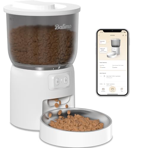Balimo Futterautomat Katze, 3L katzenfutter automat, 2.4G WiFi Futterspender Katze, App Steuerung mit Katzen Futterautomaten,1 bis10 Mahlzeiten pro Tag, Geeignet für Hunde, Weiß von Balimo