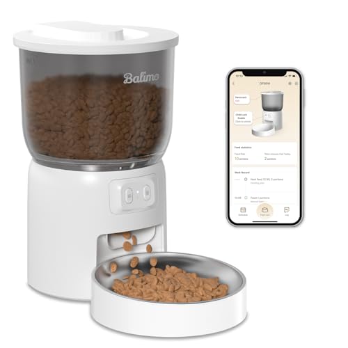 Balimo Futterautomat Katze, 3L katzenfutter automat, 2.4G WiFi Futterspender Katze, App Steuerung mit Katzen Futterautomaten,1 bis10 Mahlzeiten pro Tag, Geeignet für Hunde, Weiß von Balimo