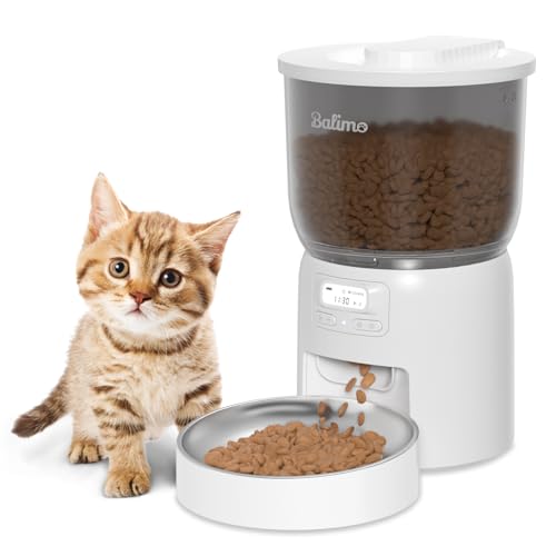 Balimo Futterautomat Katze, 3L Automatischer Futterspender Katze Mit Edelstahlnapf, Leicht zu Reinigen, 1-6 Mahlzeiten Pro Tag von Balimo