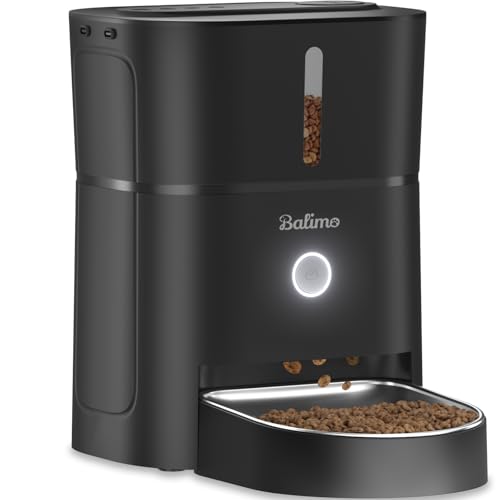 Balimo Futterautomat Katze 3L, Katzenfutter Automat mit Programmierbarem Timer, Futterautomat Hunde mit Nachtlicht, Fresh Lock Technologie, Edelstahlschüssel,1 bis 6 Mahlzeiten pro Tag, Schwarz von Balimo