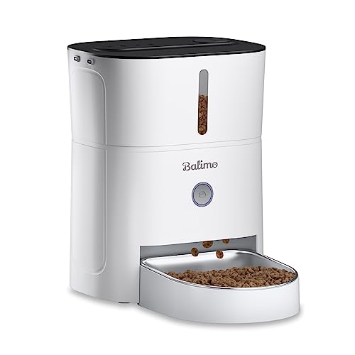 Balimo Futterautomat Katze 3L, Katzenfutter Automat mit Programmierbarem Timer, Futterautomat Hunde mit Nachtlicht, Fresh Lock Technologie, Edelstahlnapf,1 bis 6 Mahlzeiten pro Tag,Weiß von Balimo