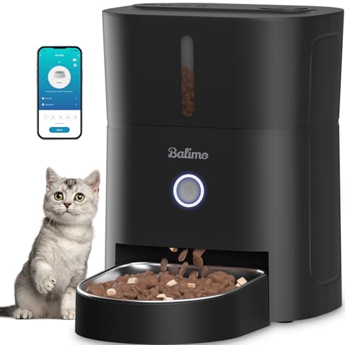 Balimo Futterautomat Katze 3L, WiFi Intelligenter Katzenfutter Automat, Futterspender für Katzen/Hunde Mit Nachtlicht und 304 Edelstahlnapf, APP-Steuerung, 1-10 Mahlzeiten pro Tag, Schwarz von Balimo