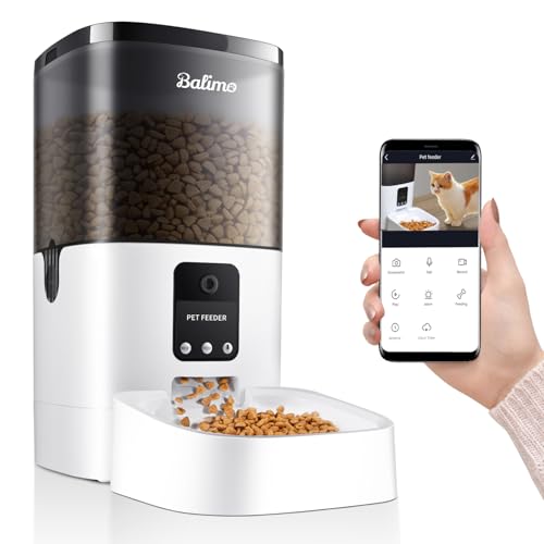 Balimo Futterautomat Katze mit HD 1080P Video, 2,4 G WLAN Katzenfutter Automat mit APP Steuerung und Nachtsicht, 4L futterspender Katze, Katzen Futterautomaten mit Edelstahlnapf, 8 Mahlzeiten pro Tag von Balimo