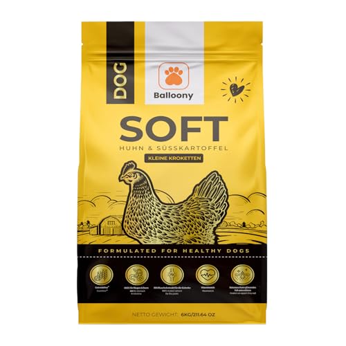 Balloony Softes Trockenfutter für Hunde | Halbfeuchtes Superfood mit Bio-Huhn | Präbiotische Rezeptur mit Inulin aus Chicorée, MOS & Beta-Glucanen | Für ausgewachsene Hunde (2,5kg) von Balloony