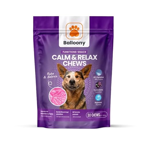 Balloony.pet Calm & Relax Kaustreifen für Hunde – 130/350g Beruhigende Snacks mit L-Tryptophan, Passionsblume & Magnesium – Fördert Ausgeglichenheit – Mit Tierärzten entwickelt (350g) von Balloony